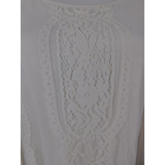 Chico's Shirt Womens 1 Medium White Lace Front Boho Tunic 3/4 Bell Sleeve Knit - Picture 3 of 12